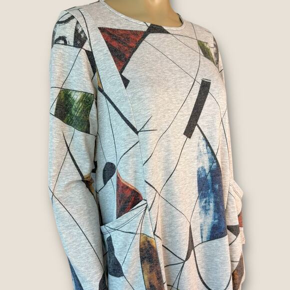 Jess & Jane Long Sleeve Abstract Fleece Lounge T Shirt Tunic Dress Size M Gray - Picture 7 of 13
